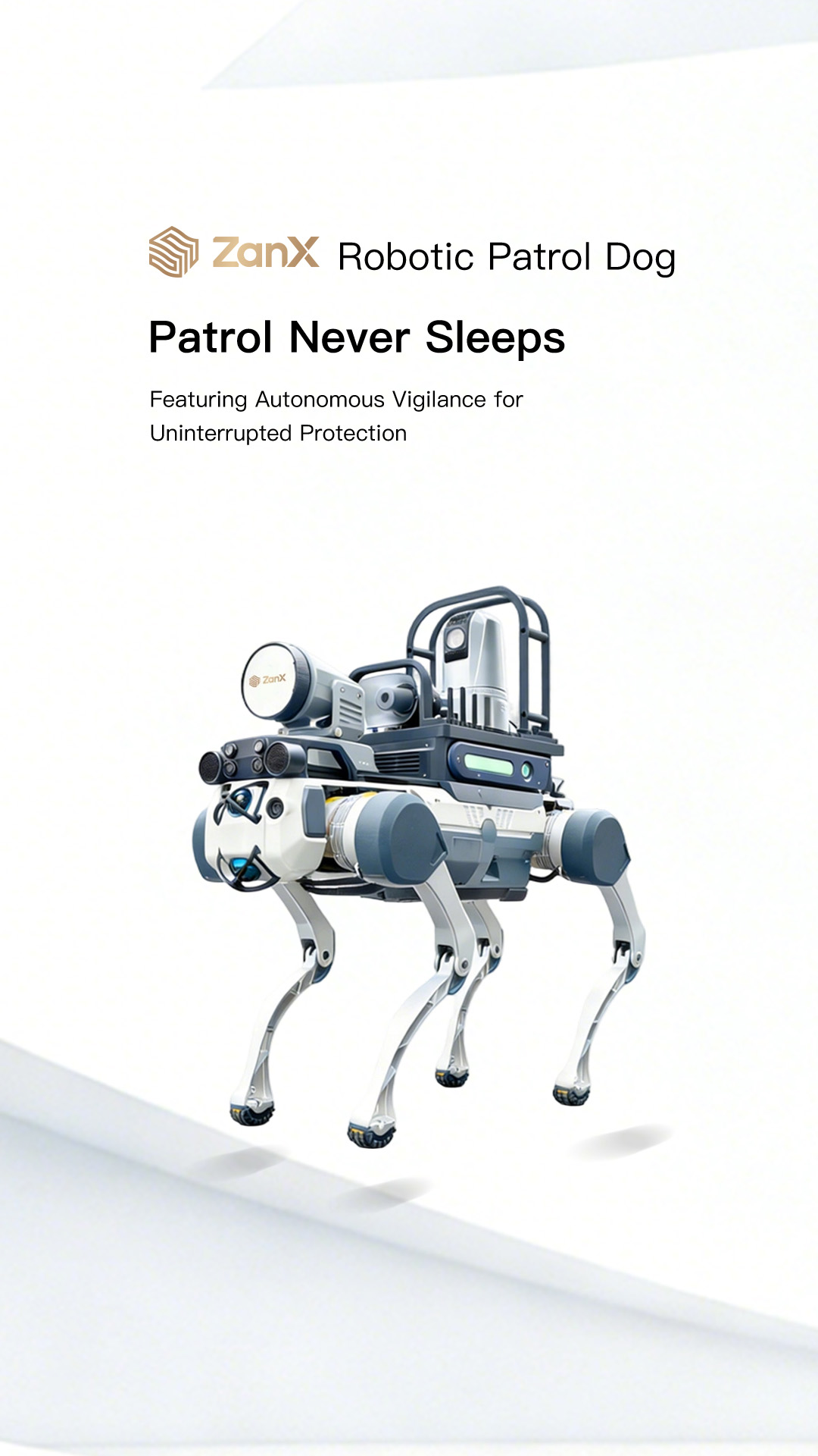 ZANX PM1 patrol robot dog on autonomous patrol