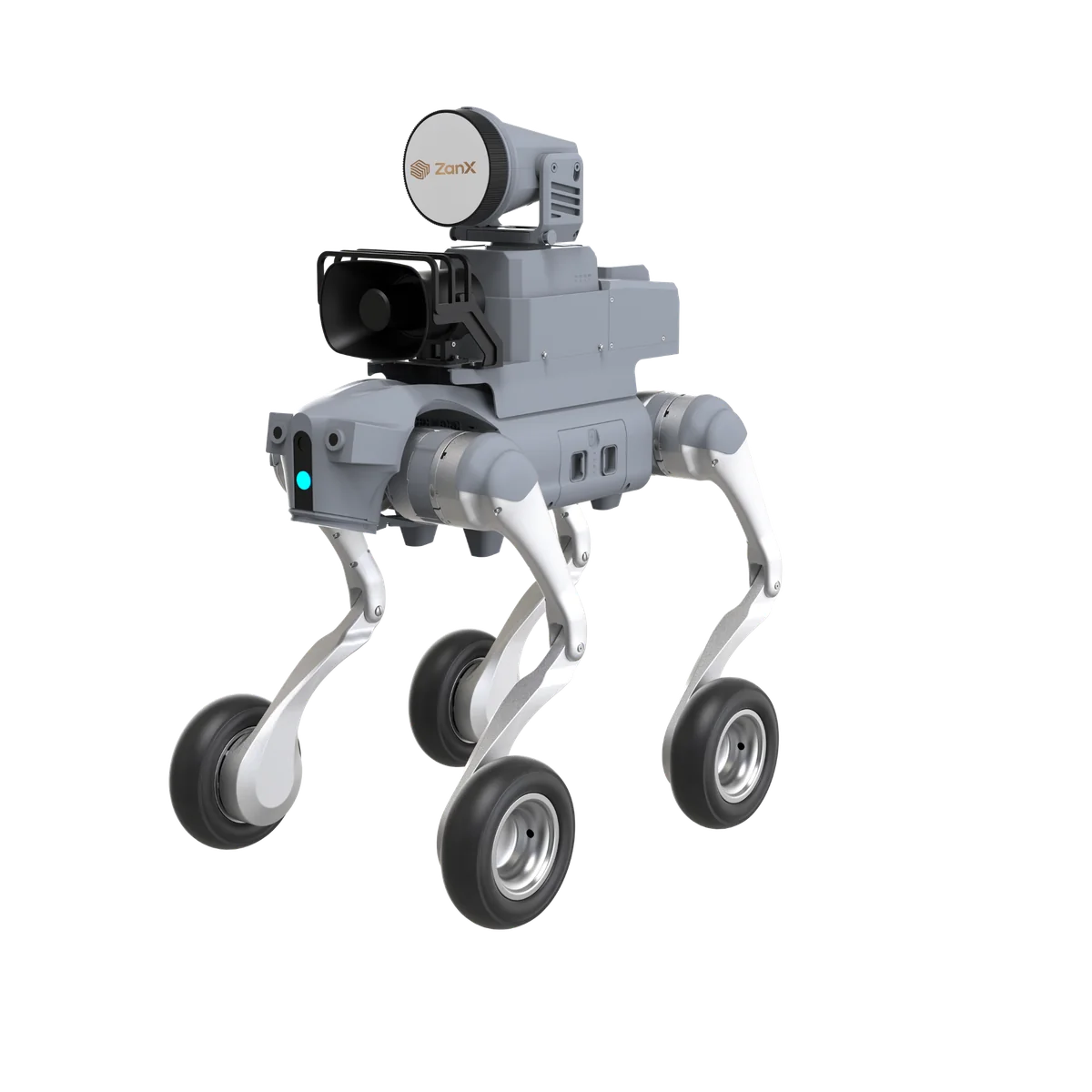 ZANX W1 Defense Robot Dog - wheeled-legged platform with integrated net launcher